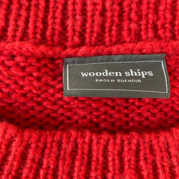 Wooden Ships Merry Crew Chunky Sweater Size M/L Mohair Wool Christmas Red - Picture 4 of 7